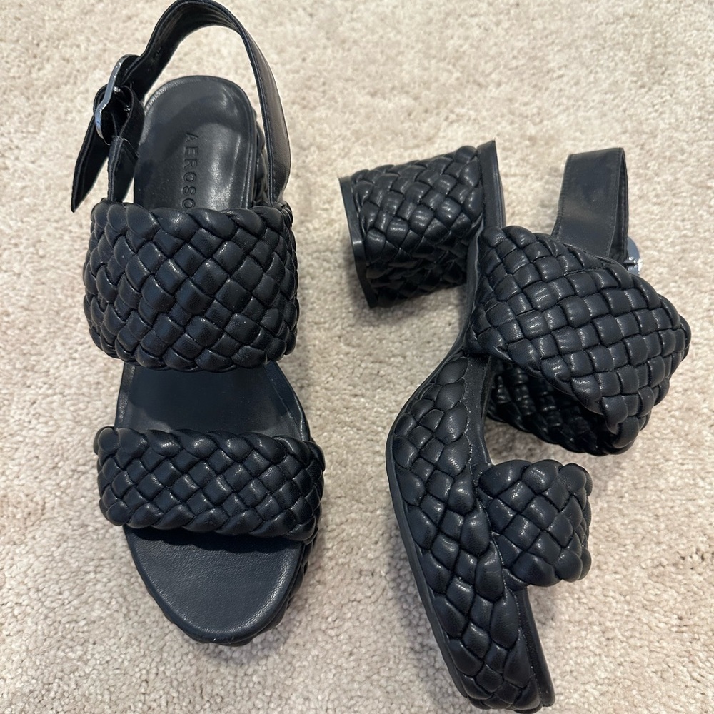 Aerosoles Camera Women's Heels Black Quilted Leather Size 7.5